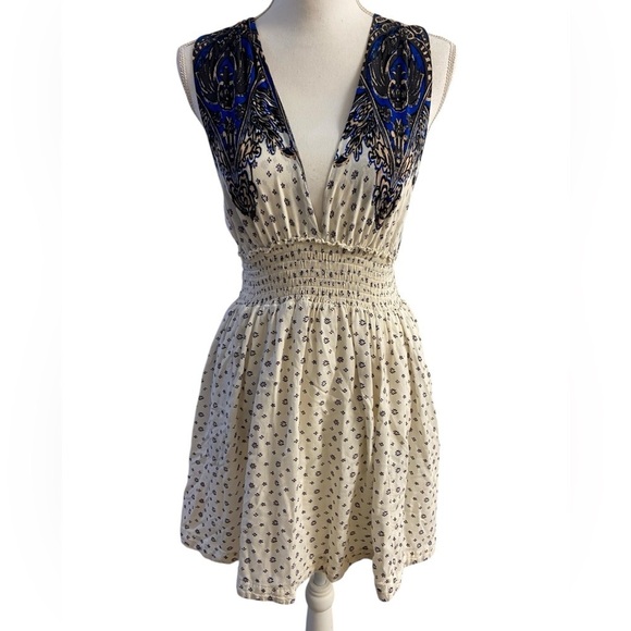 Free people Daria dress mini floral beige sleeveless casual Medium - Picture 1 of 13